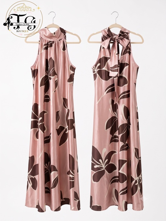 Dresses & Skirts - Pink Floral Halter Maxi Dress